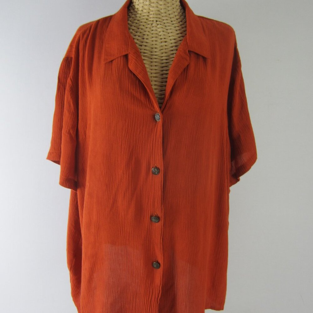 Vtg Sag Harbor Womens XL Burnt Orange Terracotta SS Rayon Shirt Blouse Top Fall